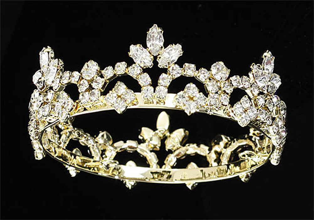 Bridal Flower Girl / Baby Round Full Circle Rhinestone Gold Mini Tiara Crown XT1238-0